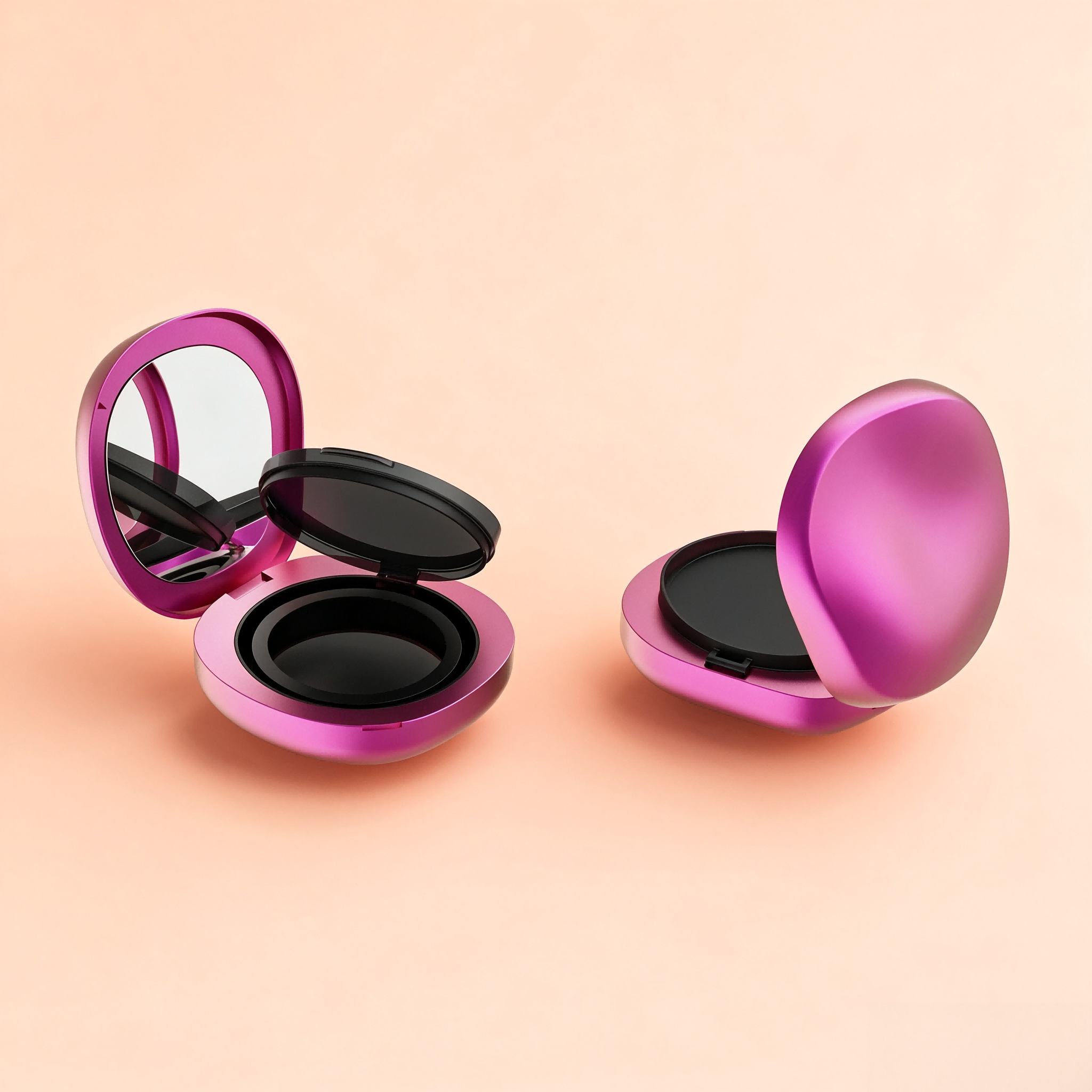 Irregular concave curved air cushion case with built-in makeup mirror, detachable replaceable inner tray design, reusable empty cosmetic cushion packaging